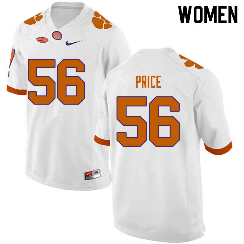 Women #56 Luke Price Clemson Tigers College Football Jerseys Sale-White